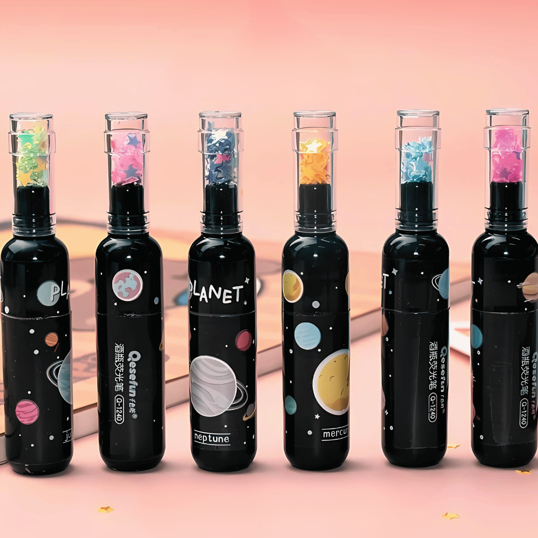 Cute Planet Wine Bottle Mini Highlighter Marker 6 Pcs Set Drawing Fluorescent Marker - Ghosia Mall's