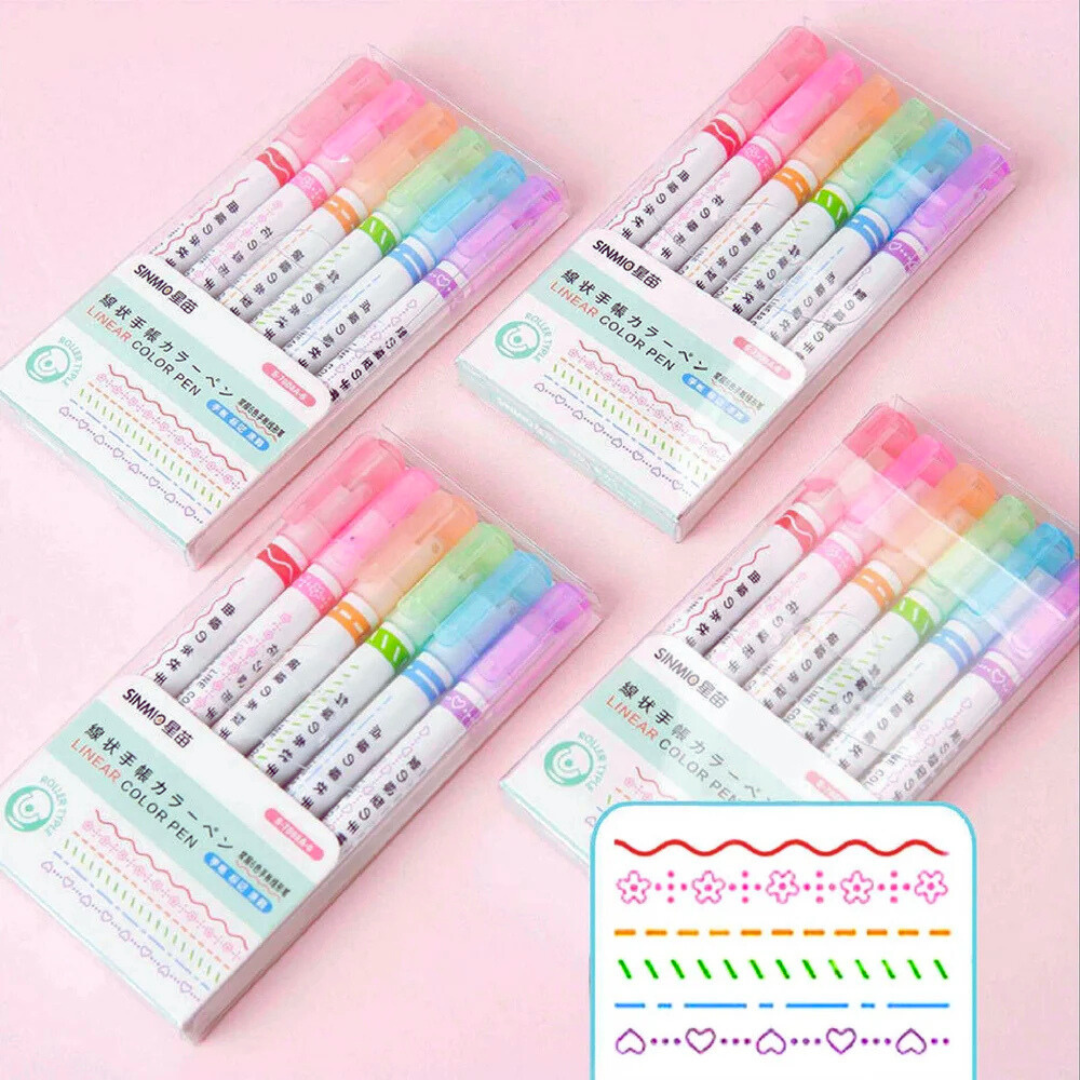 6-Piece Colorful Curved Highlighter Set with Fun Drawing Patterns - Perfect for Crafts, Journaling & Scrapbooking - Ghosia Mall's