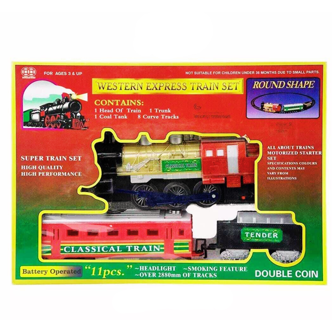 Classic Train Set With Smoke Effect & Head Light | Railway Train Toy Set For Kids - Ghosia Mall's