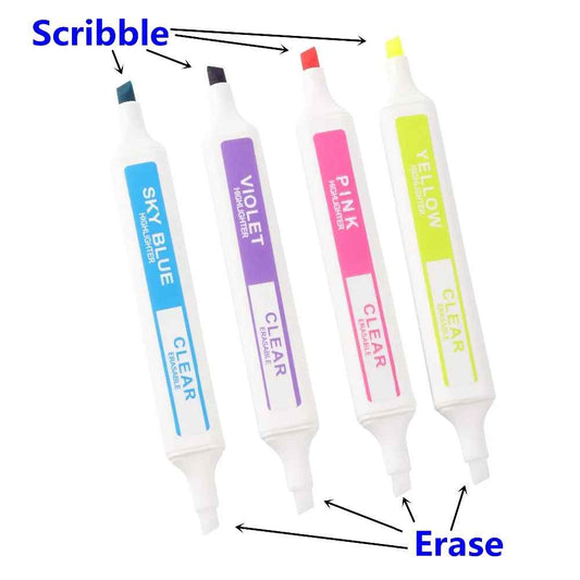 Erasable Highlighter Twin Head 6pcs Set Marker Pen Light Pen Drawing Fine Point Erasable Highlighter Pen Art Supplies (Set of 6, Multicolor) - Ghosia Mall's