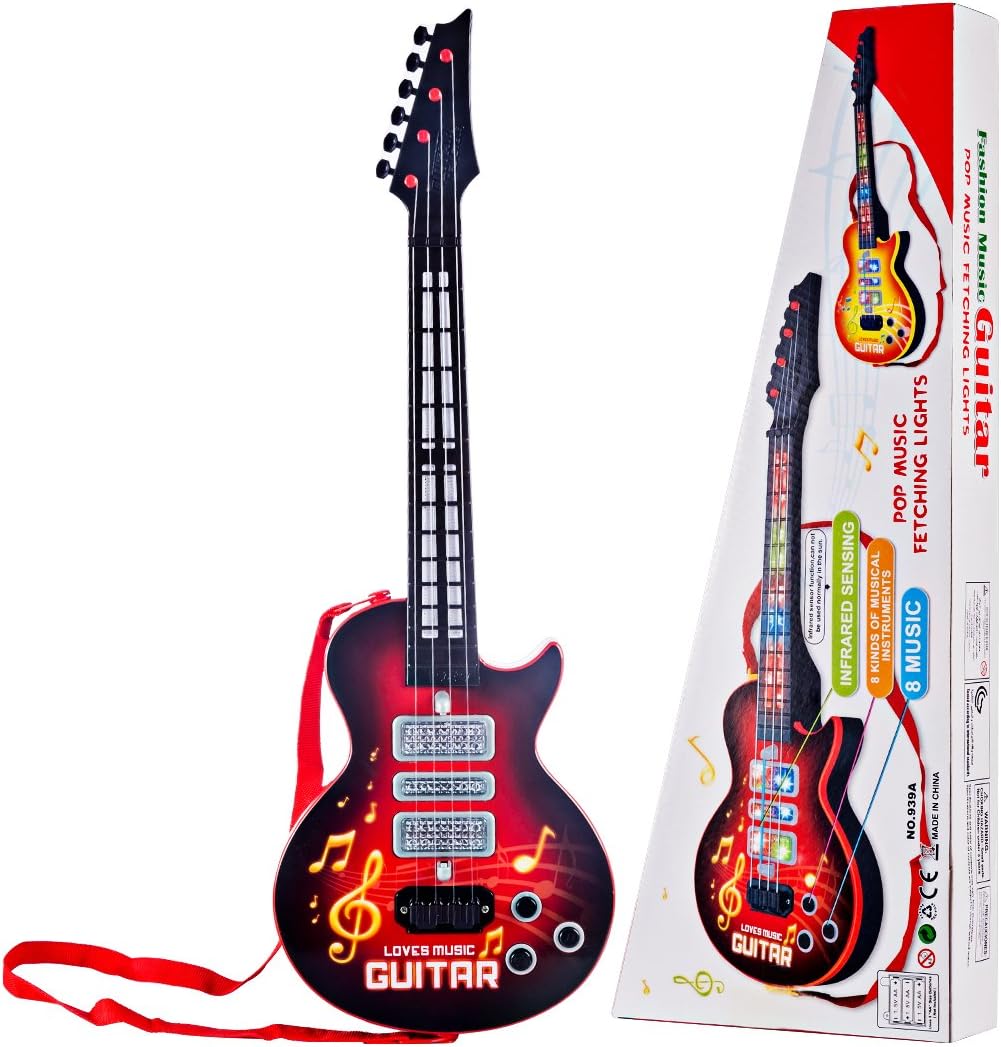 NEW POP Music Fetching Lights Fashion Music Guitar Electric Guitar 4 Strings Musical Instrument Educational Toy Kids Toddler Guitar with Strap Light Up Musical Toys for 3 4 5 Year Old Boys Girls Gifts - Ghosia Mall's