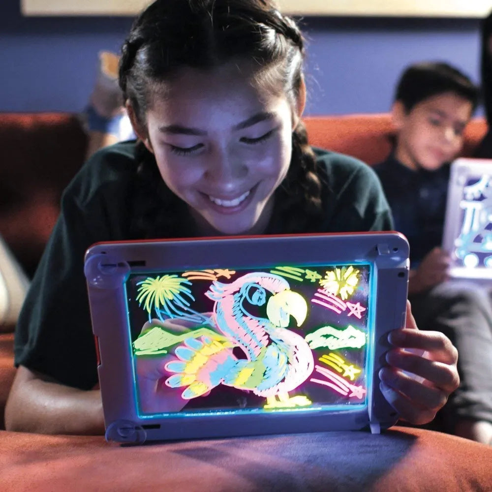 3D Magic Pad Light Up Drawing Pad With Neon Pens LED Writing Board For Kids Glow Up Writing Drafting Pad For Kids - Ghosia Mall's