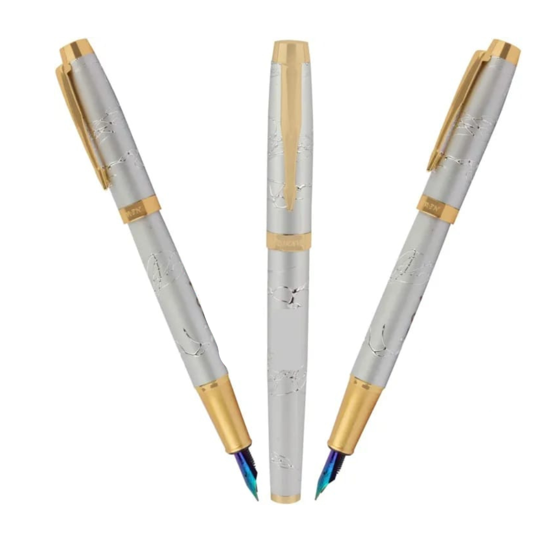 DIKAWEN Branded Fountain Pen Carved Design Full Metal Body Luxury Style Heavy Body Fountain Pen - Ghosia Mall's