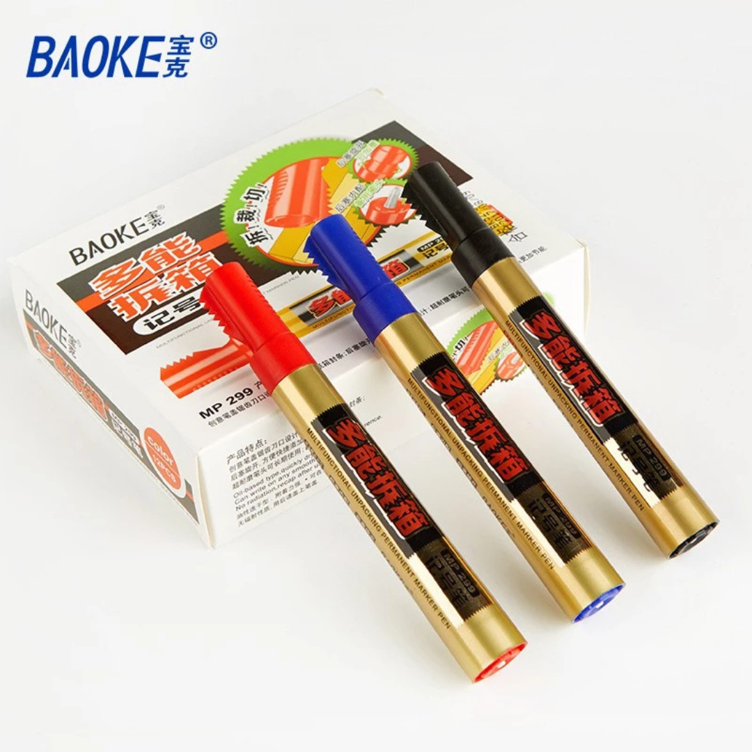 Multi-function Unpacking Marker Pen Set of 3 Permanent Marker Original Branded Baoke Set of 3 Permanent Markers With Unboxing Function - Ghosia Mall's