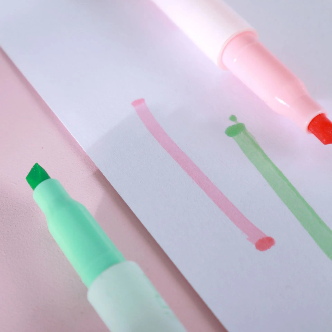 2 in 1 Highlighter Marker & Fineliner Pen Set Double Tip 6 Pcs Markers - Ghosia Mall's