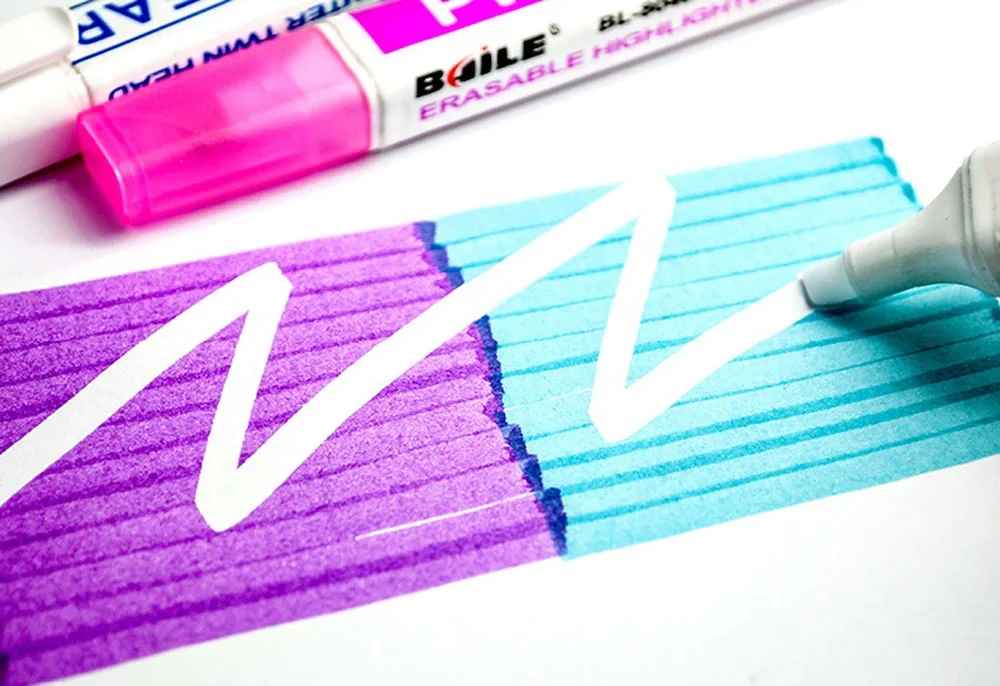 Erasable Highlighter Twin Head 6pcs Set Marker Pen Light Pen Drawing Fine Point Erasable Highlighter Pen Art Supplies (Set of 6, Multicolor) - Ghosia Mall's