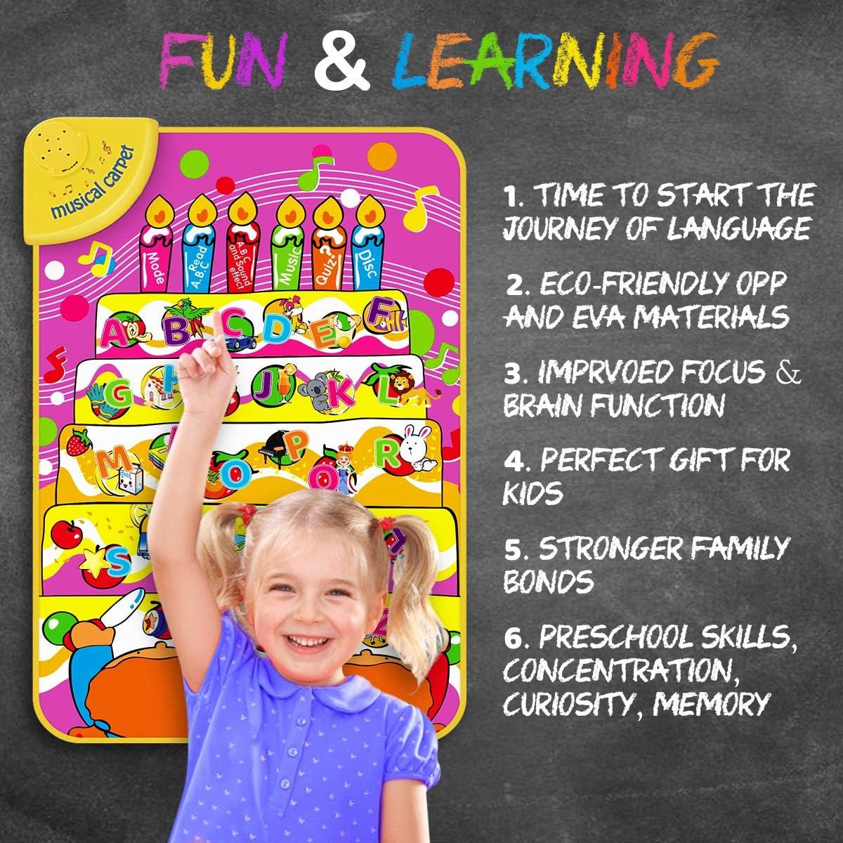 Learning English Mat Educational Toy Learning Musical Mat Battery Operated Musical English Carpet - Ghosia Mall's