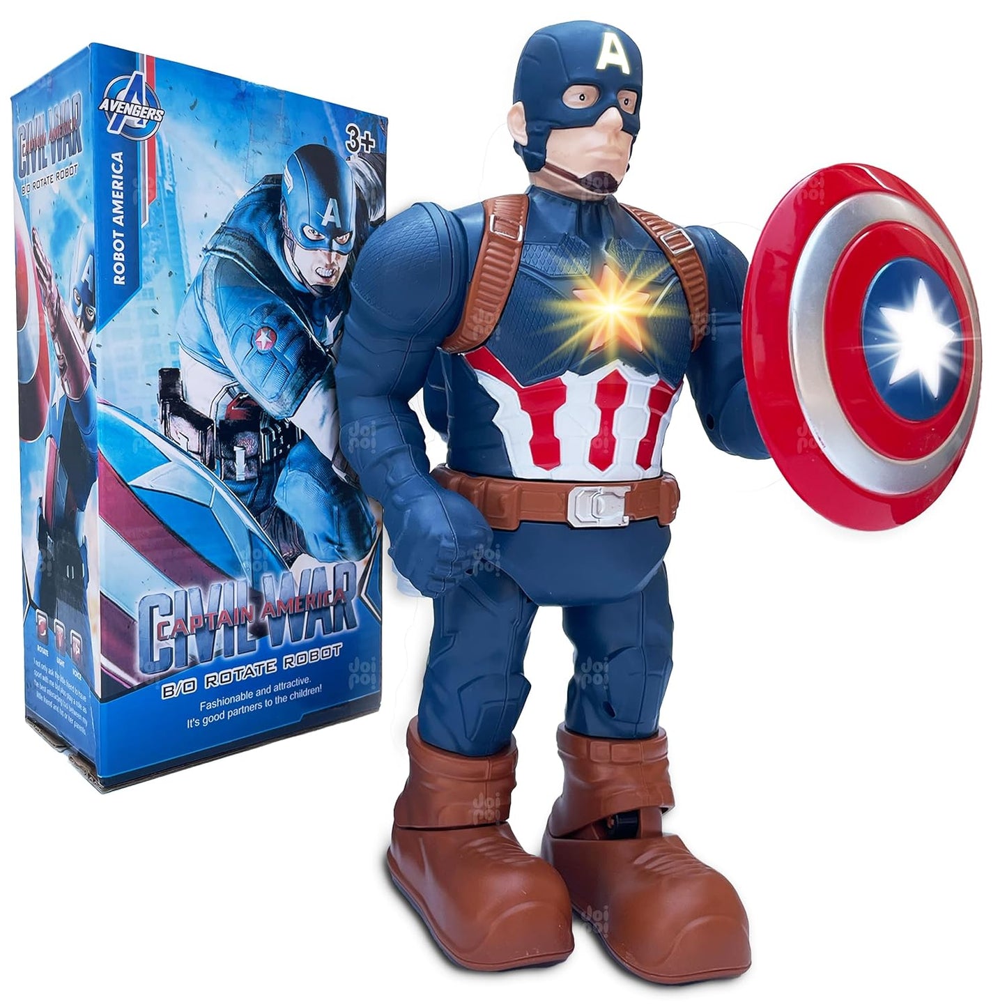 Captain America Superhero Walking Toy | Music,Photo Projection,Led Lights, Flexible Joints | Best Gift for Kids - Ghosia Mall's