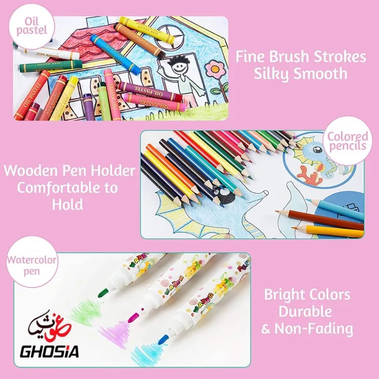 Drawing Art Kits 86 Pcs Arts & Crafting Kit Oil Pastels, Crayons, Colored Pencils, Paint Brush, Watercolor Portable Art Supplies - Ghosia Mall's