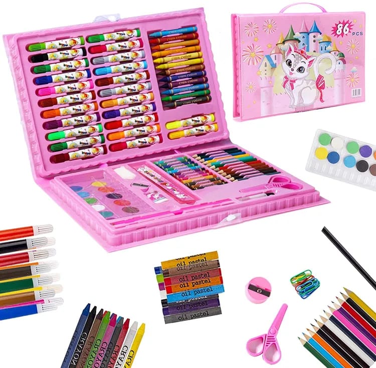 Drawing Art Kits 86 Pcs Arts & Crafting Kit Oil Pastels, Crayons, Colored Pencils, Paint Brush, Watercolor Portable Art Supplies - Ghosia Mall's