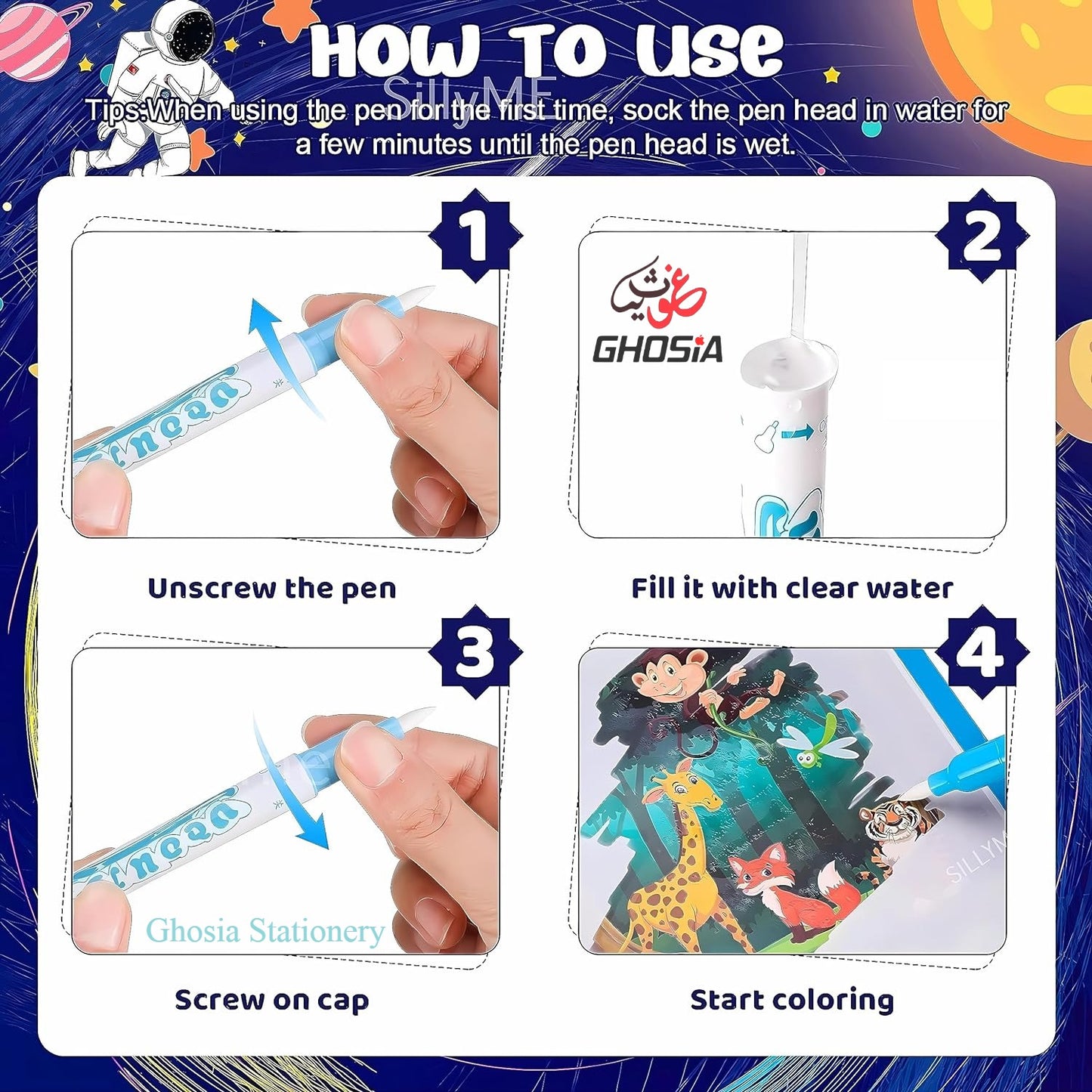 Magic Coloring Book Water Coloring Quick Dry Book Water Coloring Book Doodle With Magic Pen Painting Board - Ghosia Mall's