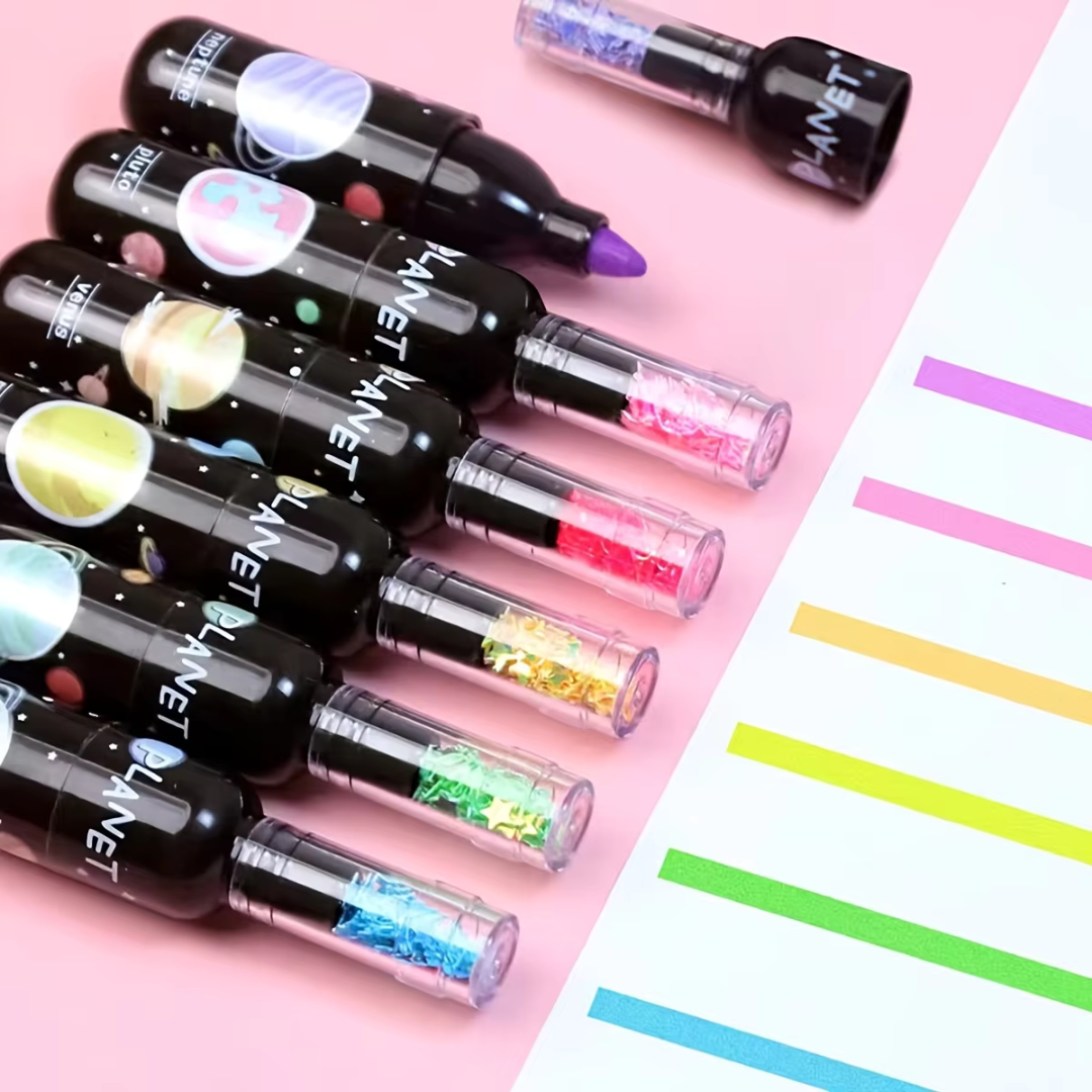 Cute Planet Wine Bottle Mini Highlighter Marker 6 Pcs Set Drawing Fluorescent Marker - Ghosia Mall's