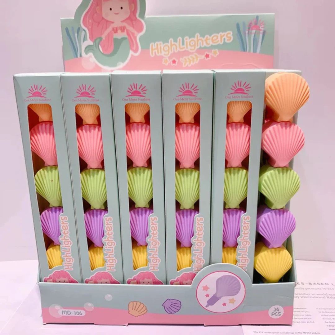 Seashell Shape Highlighter Pastel Highlighters Pen for Kids, Set of 5 Pastel Colors, Chisel Tip Creative 5 Pcs Pack of Soft Multi Color Rainbow Highlighters - Ghosia Mall's