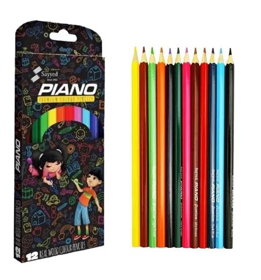 Piano Premium Real Wood Color Pencils ( Set of 12 ) Colors Full Size - Ghosia Mall's