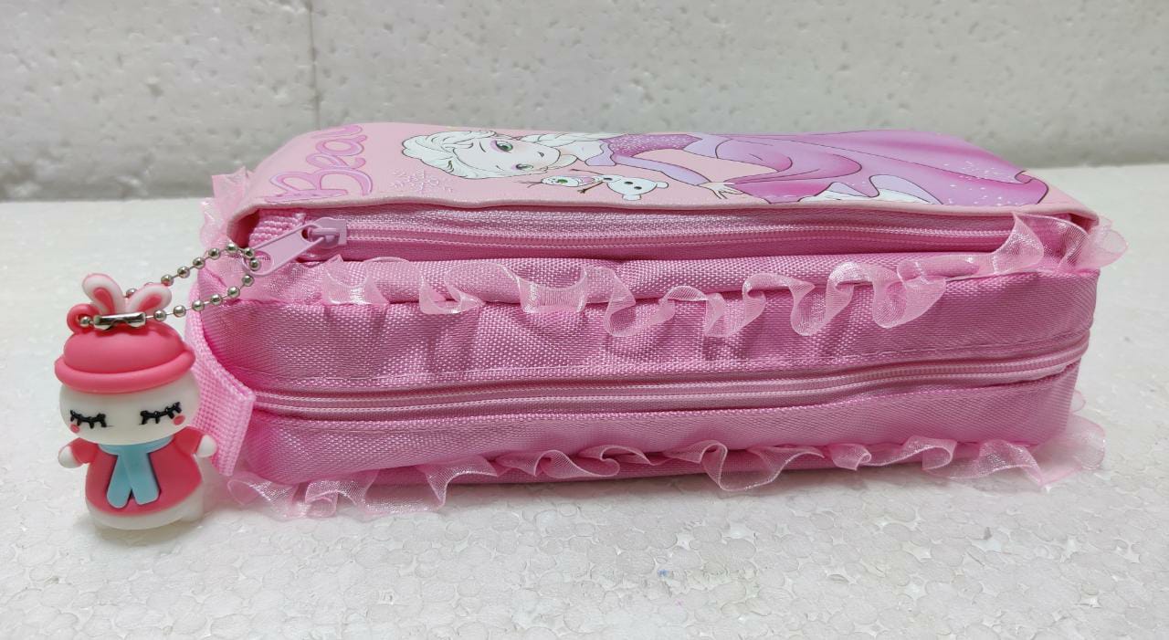 Beauty Girl Stationery Pouch With Cartoon Key chain Pendant Princess Theme Stationery Organizer Pouch - Ghosia Mall's