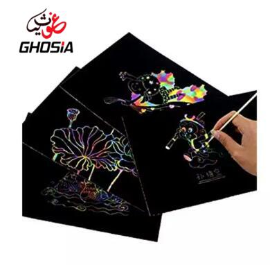 Colorful Scratch Paper Drawing Pad With Wooden Pen For Kids, Students ideal Gift Medium Size Drafting Pad - Ghosia Mall's