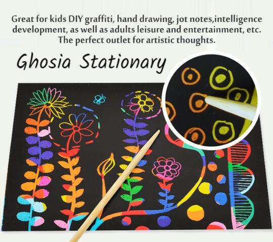 Colorful Scratch Paper Drawing Pad With Wooden Pen For Kids, Students ideal Gift Medium Size Drafting Pad - Ghosia Mall's