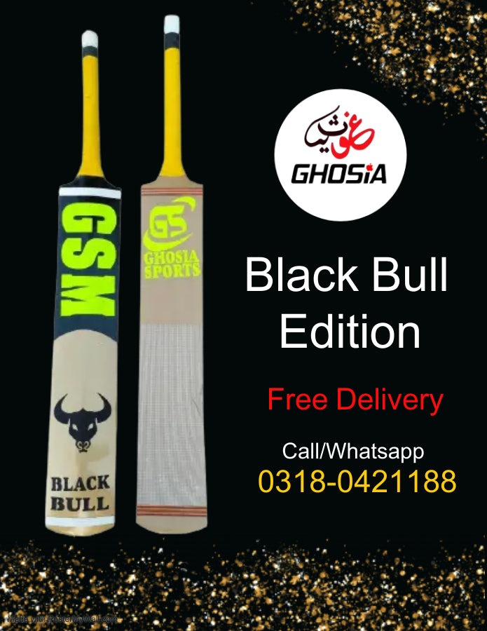 Black Bull Edition Cricket Bat_Ghosia Sports High Quality Wooden Tape Ball Bat With Cover - Ghosia Mall's