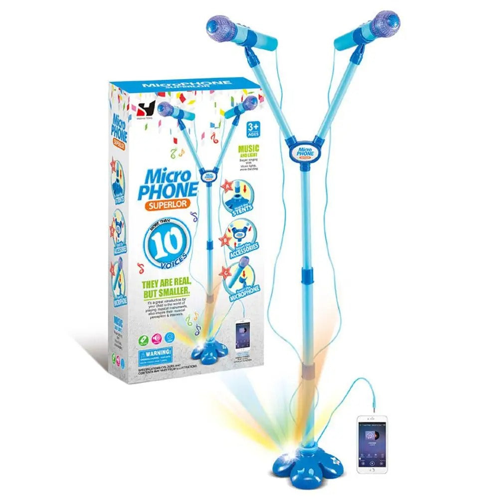 Singer Microphone & Adjustable Stand with Mobile Phone Connect option Double Microphones Set for Kids - Ghosia Mall's
