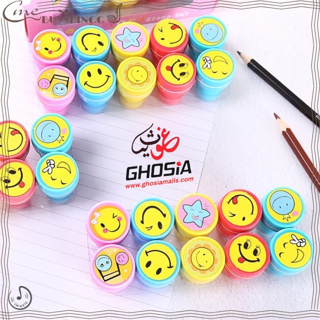 Emoji Stamp Smiley Face Self Inking Stamps for Arts and Crafts Silly Face 10 Pcs Stamp For Kids - Ghosia Mall's
