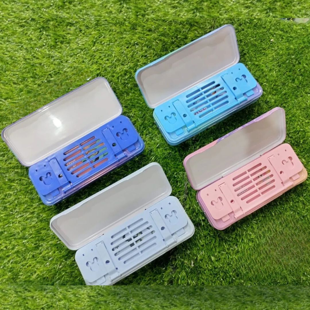 Multi-Layer Stationery Box For Children Cute Dream Cartoon Theme Metallic Geometry Box With Book Holder Stationery Storage Bookcase Pencil Box