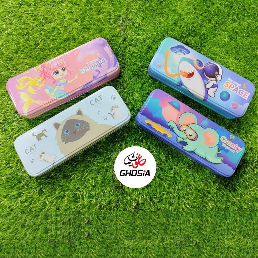 Multi-Layer Stationery Box For Children Cute Dream Cartoon Theme Metallic Geometry Box With Book Holder Stationery Storage Bookcase Pencil Box