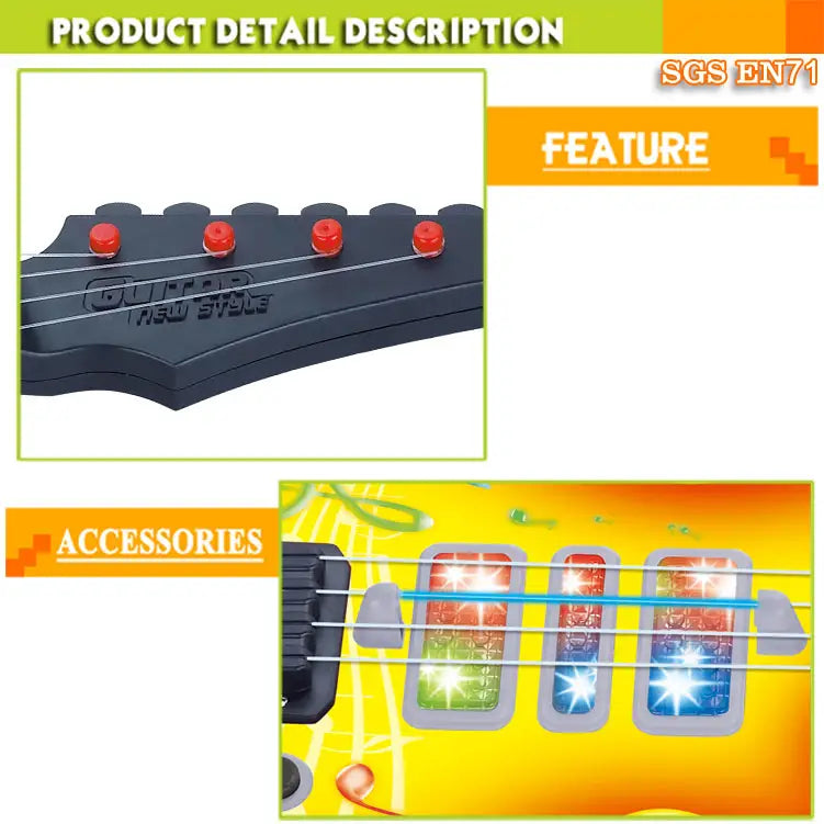 NEW POP Music Fetching Lights Fashion Music Guitar Electric Guitar 4 Strings Musical Instrument Educational Toy Kids Toddler Guitar with Strap Light Up Musical Toys for 3 4 5 Year Old Boys Girls Gifts - Ghosia Mall's