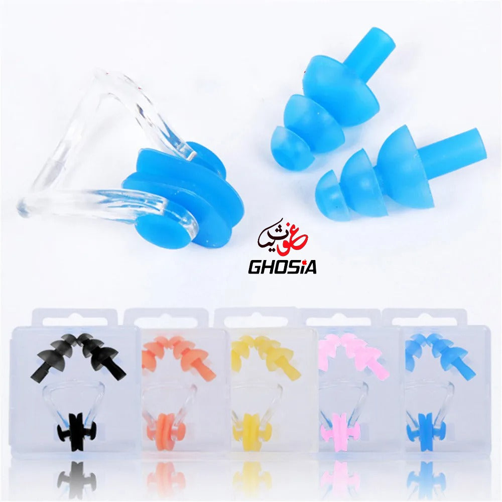 Ear Plugs and Nose Clips Silicone Waterproof Dust-Proof Earplugs Water Sports Diving Swimming Training Pool Accessories - Ghosia Mall's