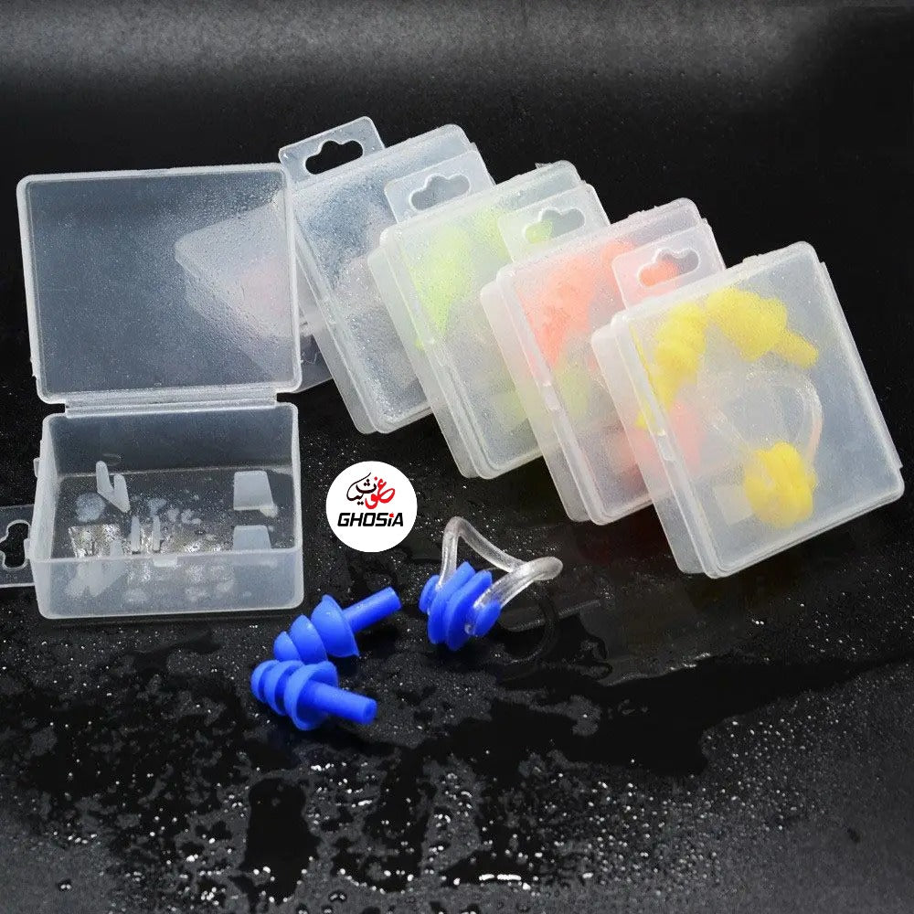 Ear Plugs and Nose Clips Silicone Waterproof Dust-Proof Earplugs Water Sports Diving Swimming Training Pool Accessories - Ghosia Mall's