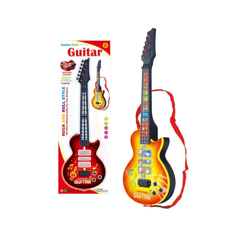 NEW POP Music Fetching Lights Fashion Music Guitar Electric Guitar 4 Strings Musical Instrument Educational Toy Kids Toddler Guitar with Strap Light Up Musical Toys for 3 4 5 Year Old Boys Girls Gifts - Ghosia Mall's