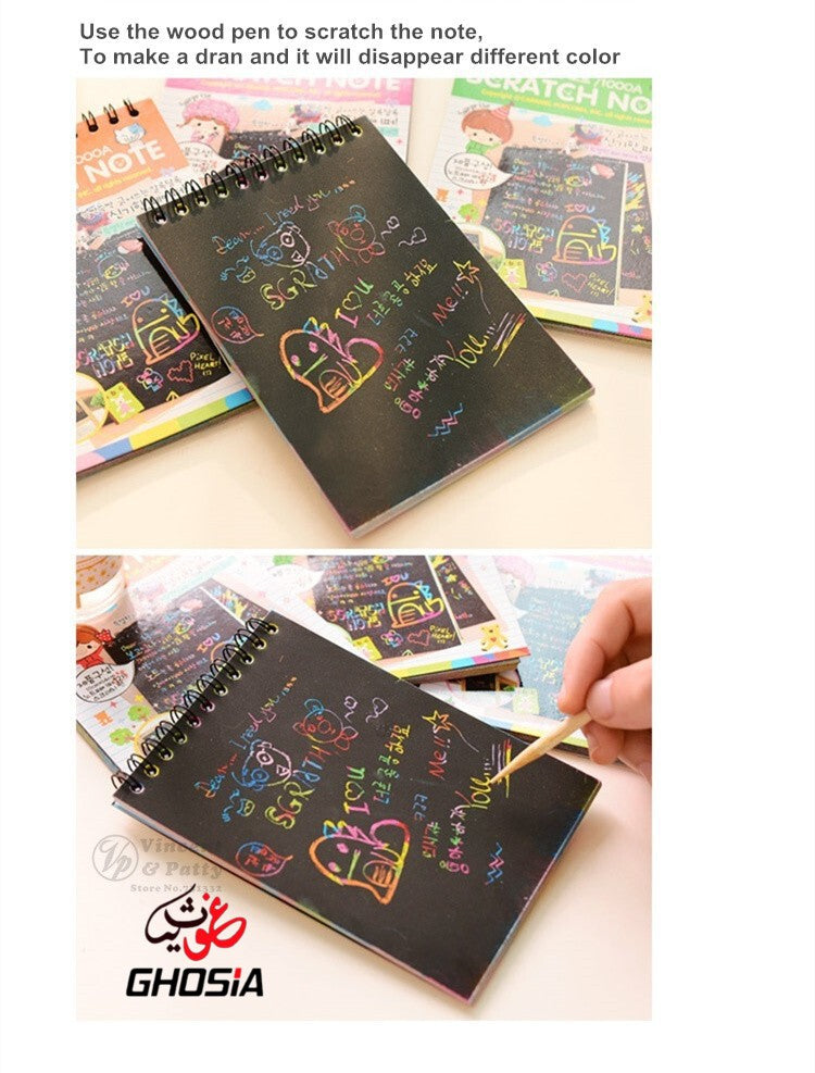 Colorful Scratch Paper Drawing Pad With Wooden Pen For Kids Students ideal Gift Small Size - Ghosia Mall's