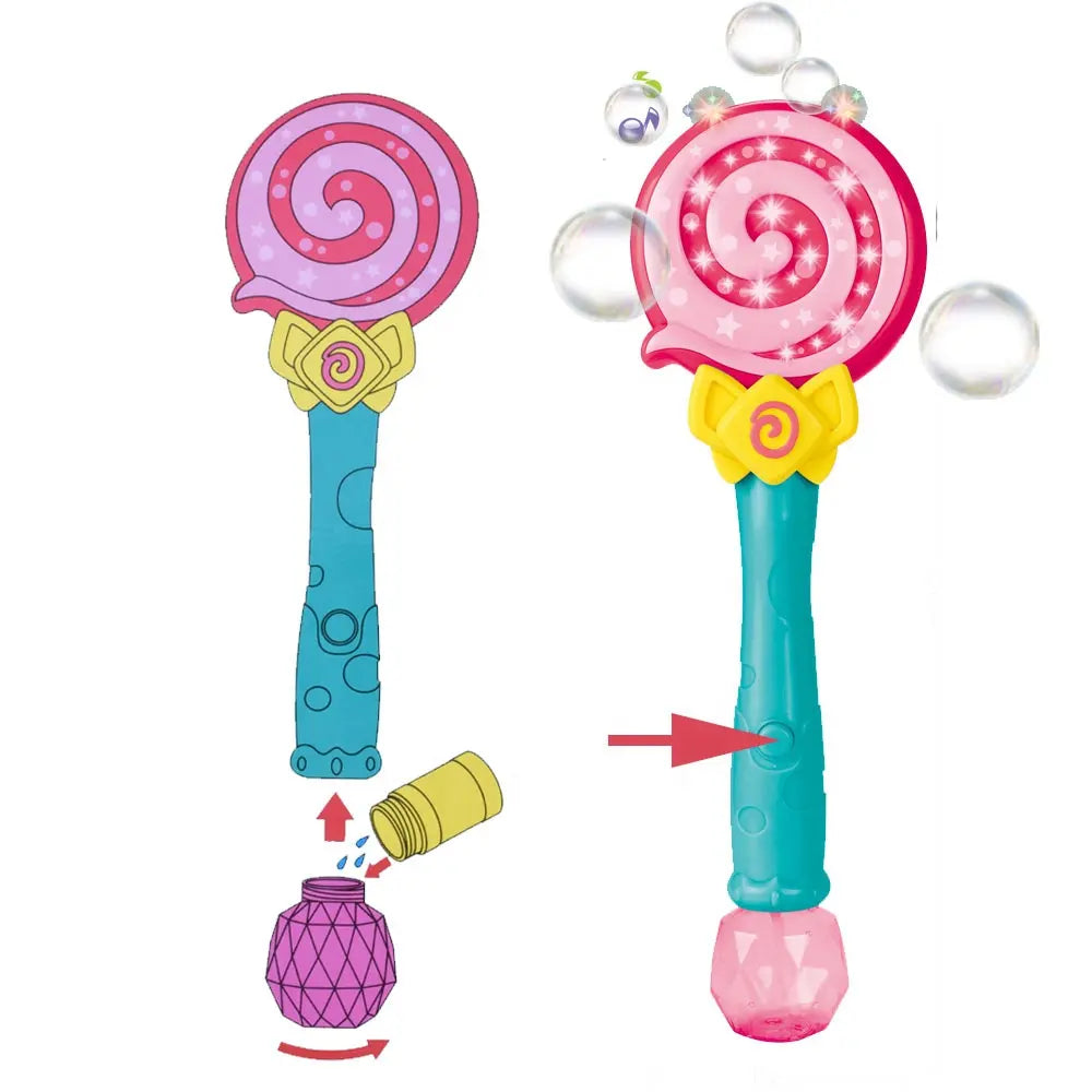 Musical Bubble Wand Flashing Lollipop Bubble Water Wand Plastic Electric Music Light Up Bubble Machine Toy Bubble sticks - Ghosia Mall's