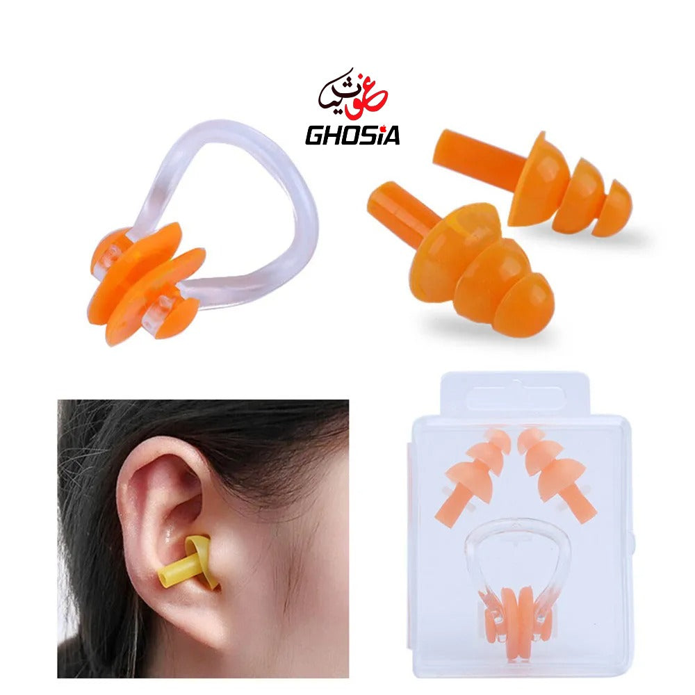 Ear Plugs and Nose Clips Silicone Waterproof Dust-Proof Earplugs Water Sports Diving Swimming Training Pool Accessories - Ghosia Mall's