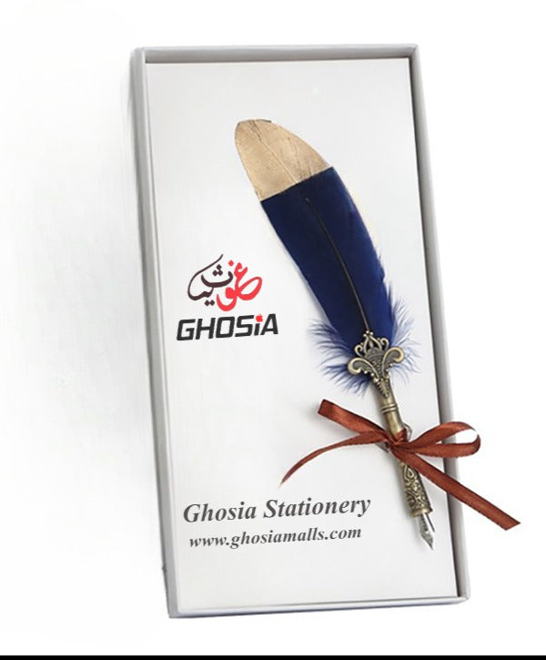 Feather Pen Set Luxury Vintage Metallic Carving Dip Pen, Calligraphy Writing with 5 Replacement Nibs - Ghosia Mall's