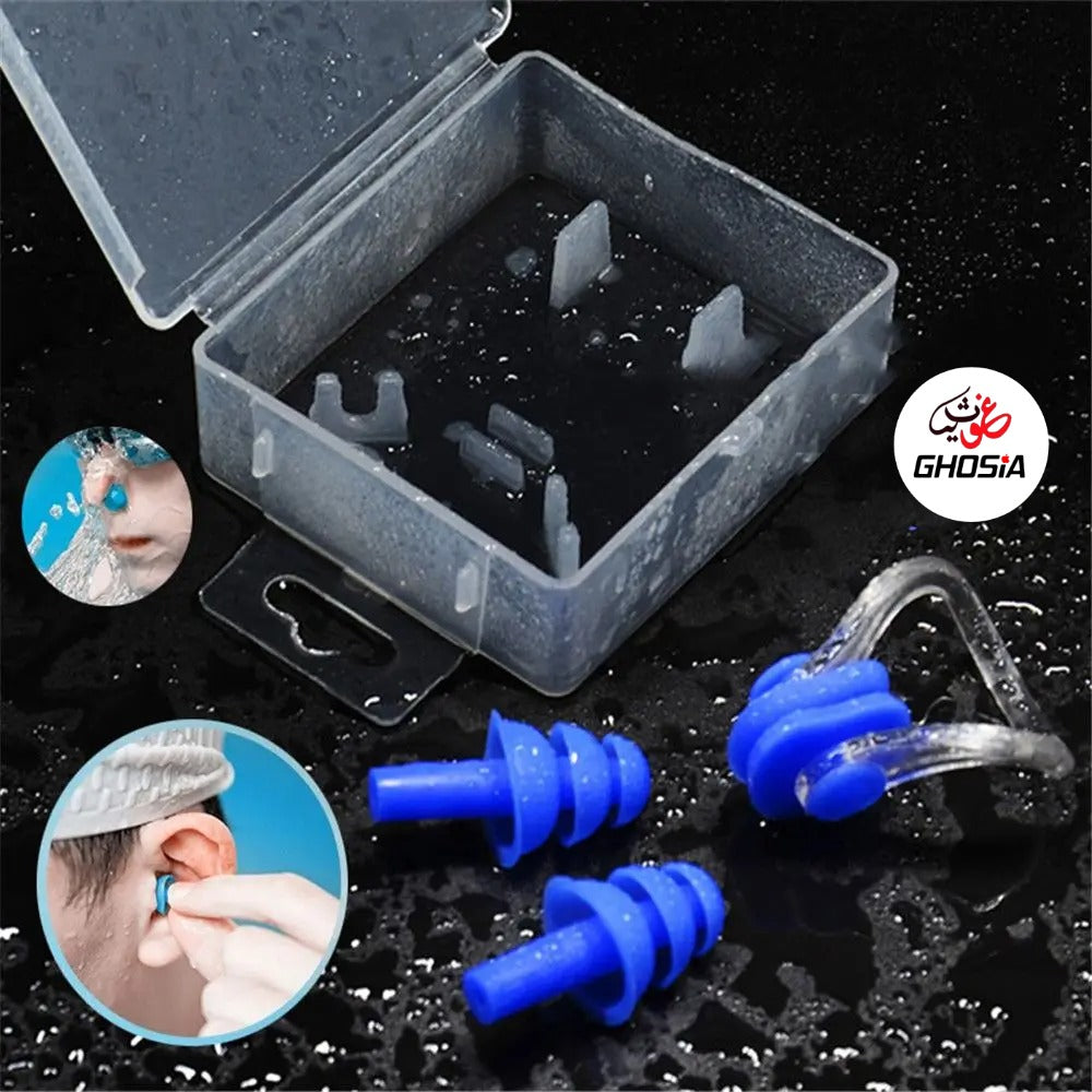 Ear Plugs and Nose Clips Silicone Waterproof Dust-Proof Earplugs Water Sports Diving Swimming Training Pool Accessories - Ghosia Mall's
