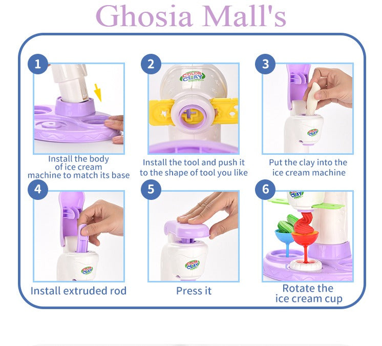 Ice Cream Party Pretend Play House Toy DIY Color Mud Ice Cream Machine Fun Modeling Clay Dough Playset Kitchen Children Girls Toys - Ghosia Mall's