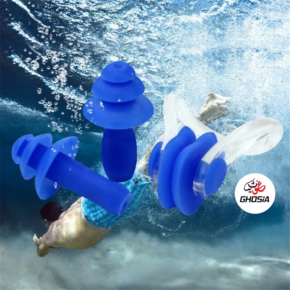 Ear Plugs and Nose Clips Silicone Waterproof Dust-Proof Earplugs Water Sports Diving Swimming Training Pool Accessories - Ghosia Mall's