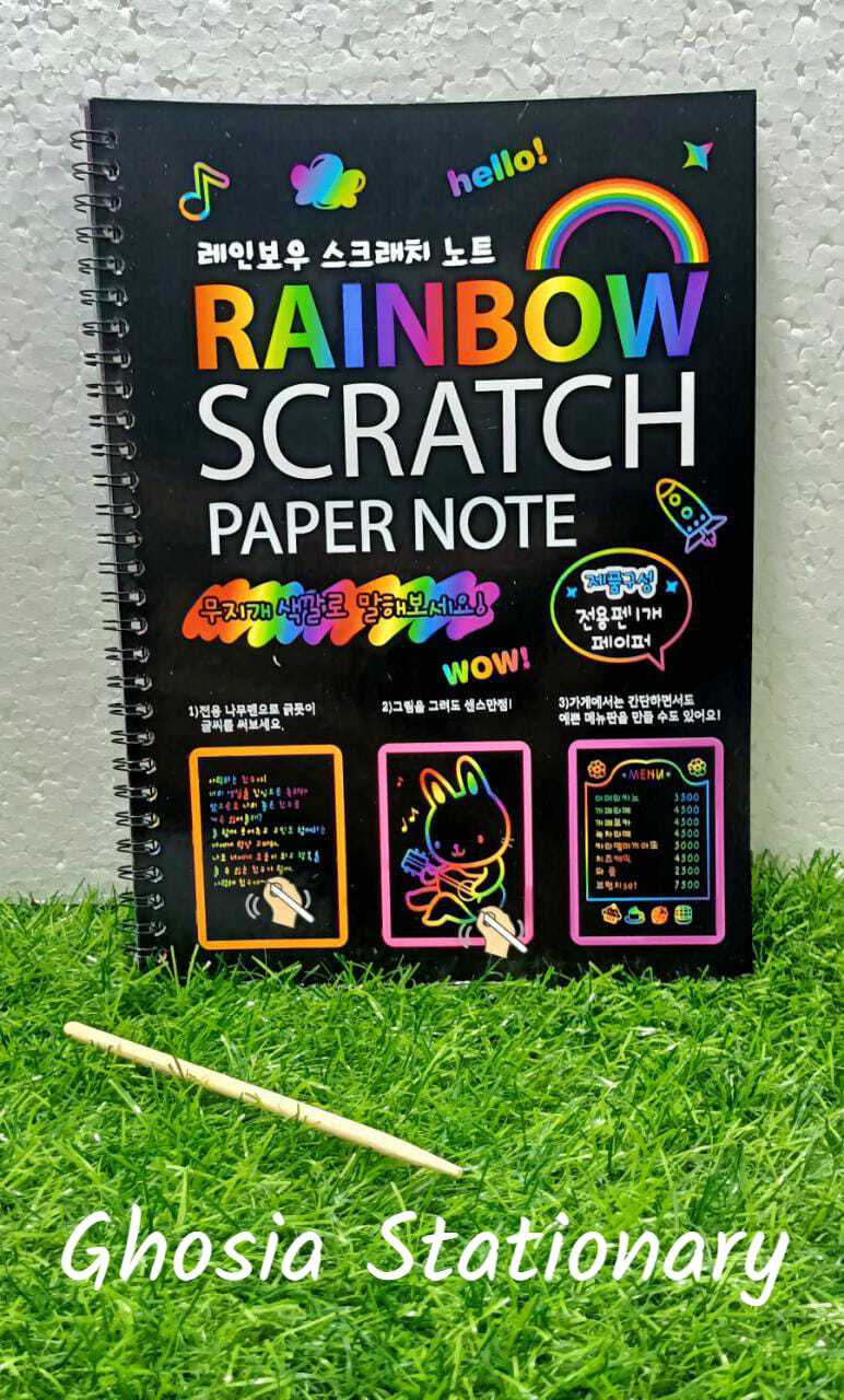 Colorful Scratch Paper Drawing Pad With Wooden Pen For Kids, Students ideal Gift Medium Size Drafting Pad - Ghosia Mall's