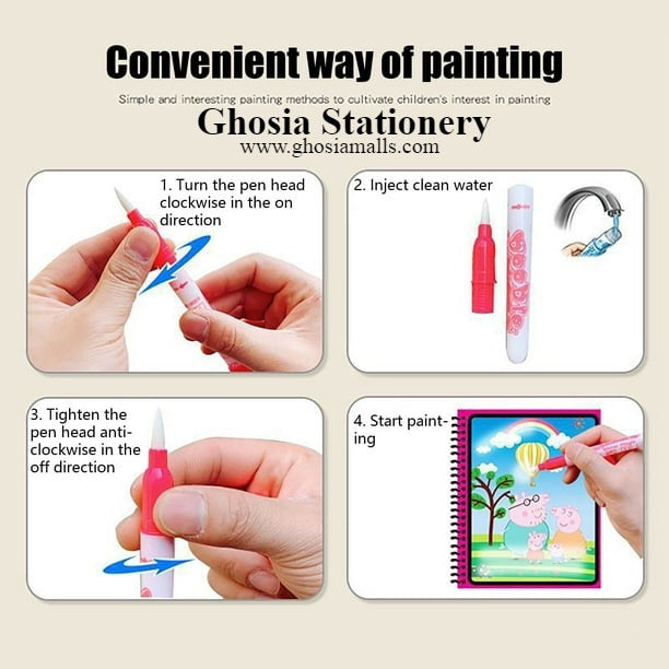 Magic Water Coloring Painting Book Pack with Magic Coloring Pen Reusable Water Coloring Book - Ghosia Mall's