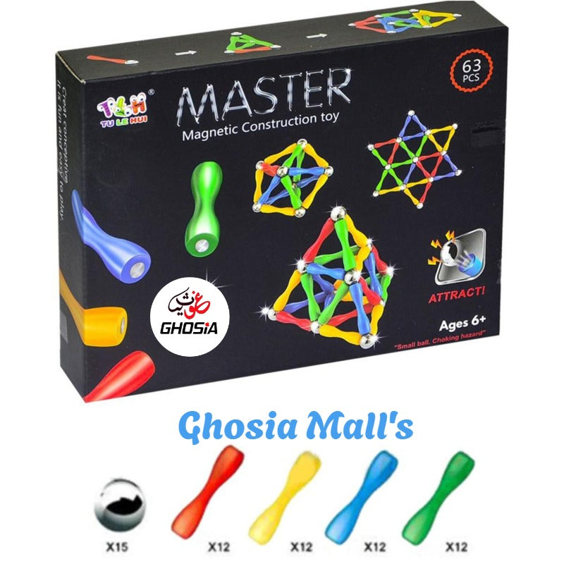 Magnetic Sticks Building Blocks Toys, 63 Pcs Magnet Construction Build Kit Education Toys 3D Puzzle - Ghosia Mall's