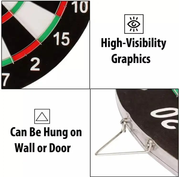 2 in 1 Double Sided Dart Board Game with 6 Darts - Size 12", 15'', 17'' inch - Ghosia Mall's