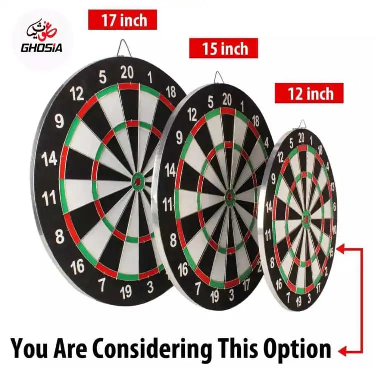2 in 1 Double Sided Dart Board Game with 6 Darts - Size 12", 15'', 17'' inch - Ghosia Mall's