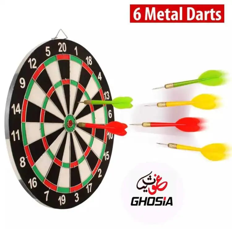 2 in 1 Double Sided Dart Board Game with 6 Darts - Size 12", 15'', 17'' inch - Ghosia Mall's