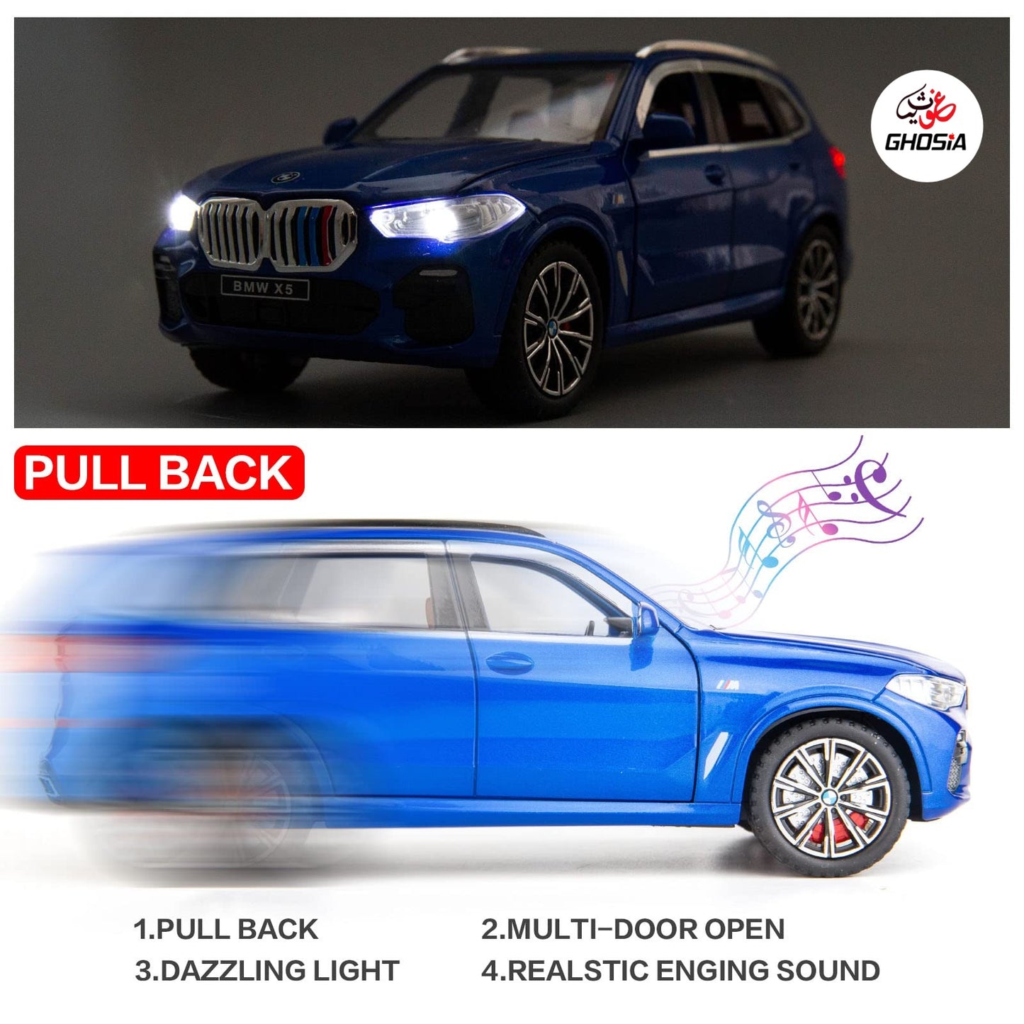 Luxurious Cars Model Cars Metal Body Die Cast Cars With Real Life Simulation Flashing Lights & Sound Effects 6 Door Open Close Function 1:28 Scale Fancy Die Cast Cars For Kids & Adults - Ghosia Mall's