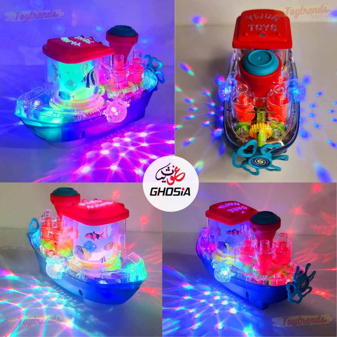 Electric 360° Transparent Gear Boat Toys With Music Led Lighting Rotating Cruise Ship Luminous Model Toy - Ghosia Mall's