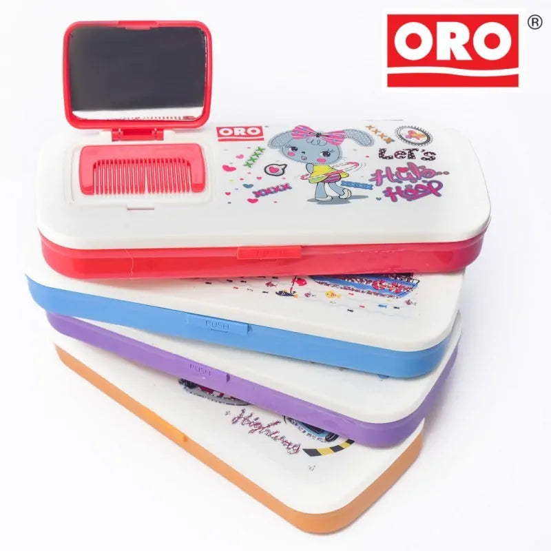ORO Pencil Box for Kids With Mirror & Comb Beautiful Box for Schools Supplies and Other Stationery