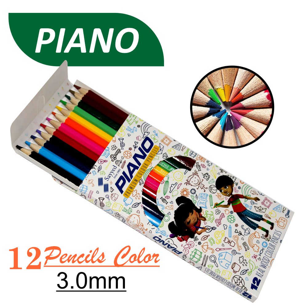 Piano Premium Real Wood Color Pencils ( Set of 12 ) Colors Full Size - Ghosia Mall's