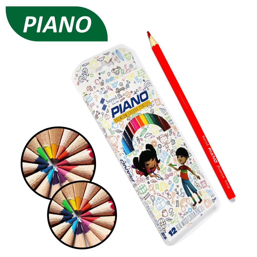 Piano Premium Real Wood Color Pencils ( Set of 12 ) Colors Full Size - Ghosia Mall's