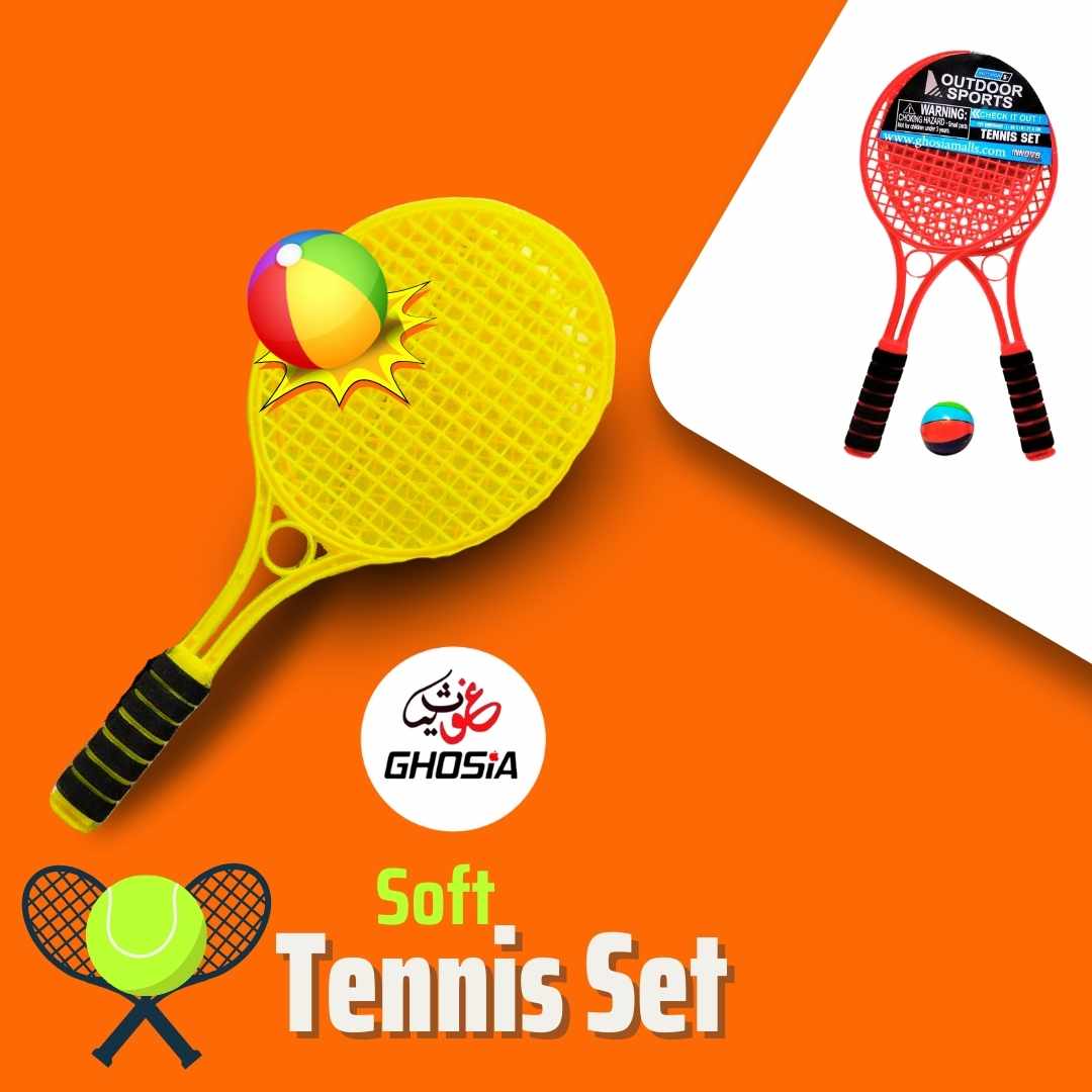 Junior Sports Plastic Tennis Rackets Foam Grip With Colorful Ball - Ghosia Mall's