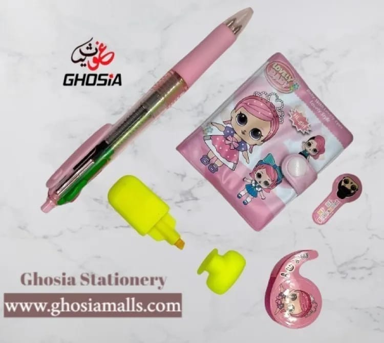 Cute Baby Doll Pocket Diary, Multi-color Ball point,Mini Highlighter, Stickers Gift Set - Ghosia Mall's